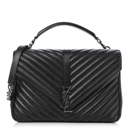 Saint Laurent Sheepskin Matelasse Chevron Monogram Large College Satchel Black 1 of 8