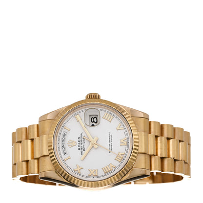 Rolex 18K Yellow Gold 36mm Oyster Perpetual Day-Date President Watch White Roman 118238 2 of 5