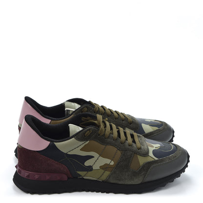 Valentino Garavani Nappa Suede Camouflage Mens Rockrunner Sneakers 42 Marine Army Green Cerise 5 of 13