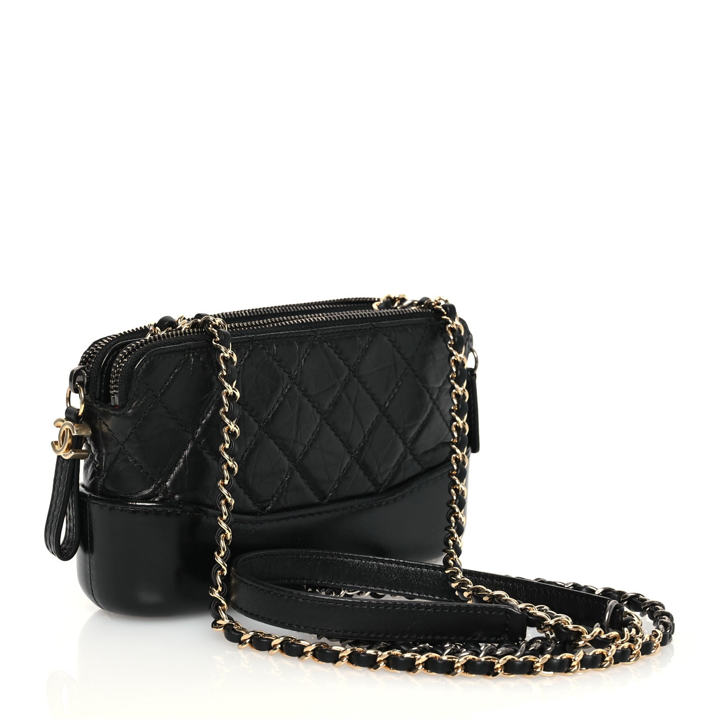 Aged Calfskin Quilted Small Gabrielle Clutch With Chain Black
