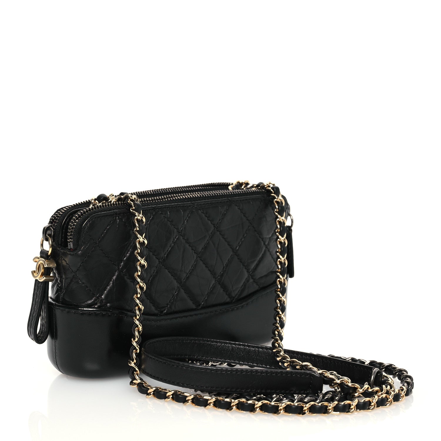 Chanel Aged Calfskin Quilted Small Gabrielle Clutch With Chain Black 2 of 15