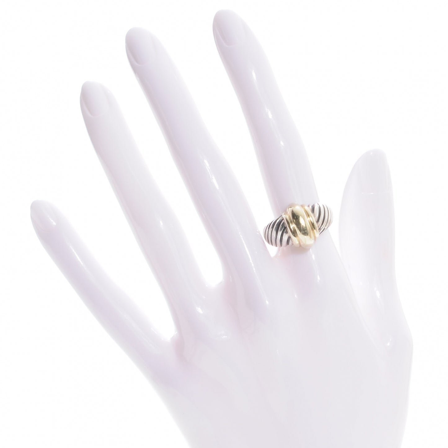 Sterling Silver 14K Yellow Gold Cable Station Ring 54 7