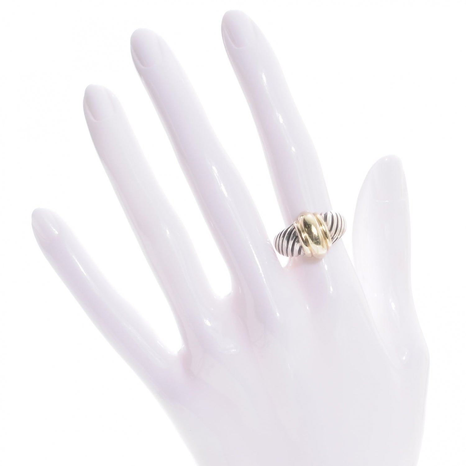 David Yurman Sterling Silver 14K Yellow Gold Cable Station Ring 54 7 2 of 5