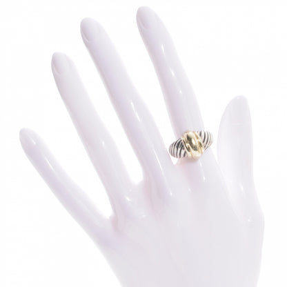 David Yurman Sterling Silver 14K Yellow Gold Cable Station Ring 54 7 2 of 5