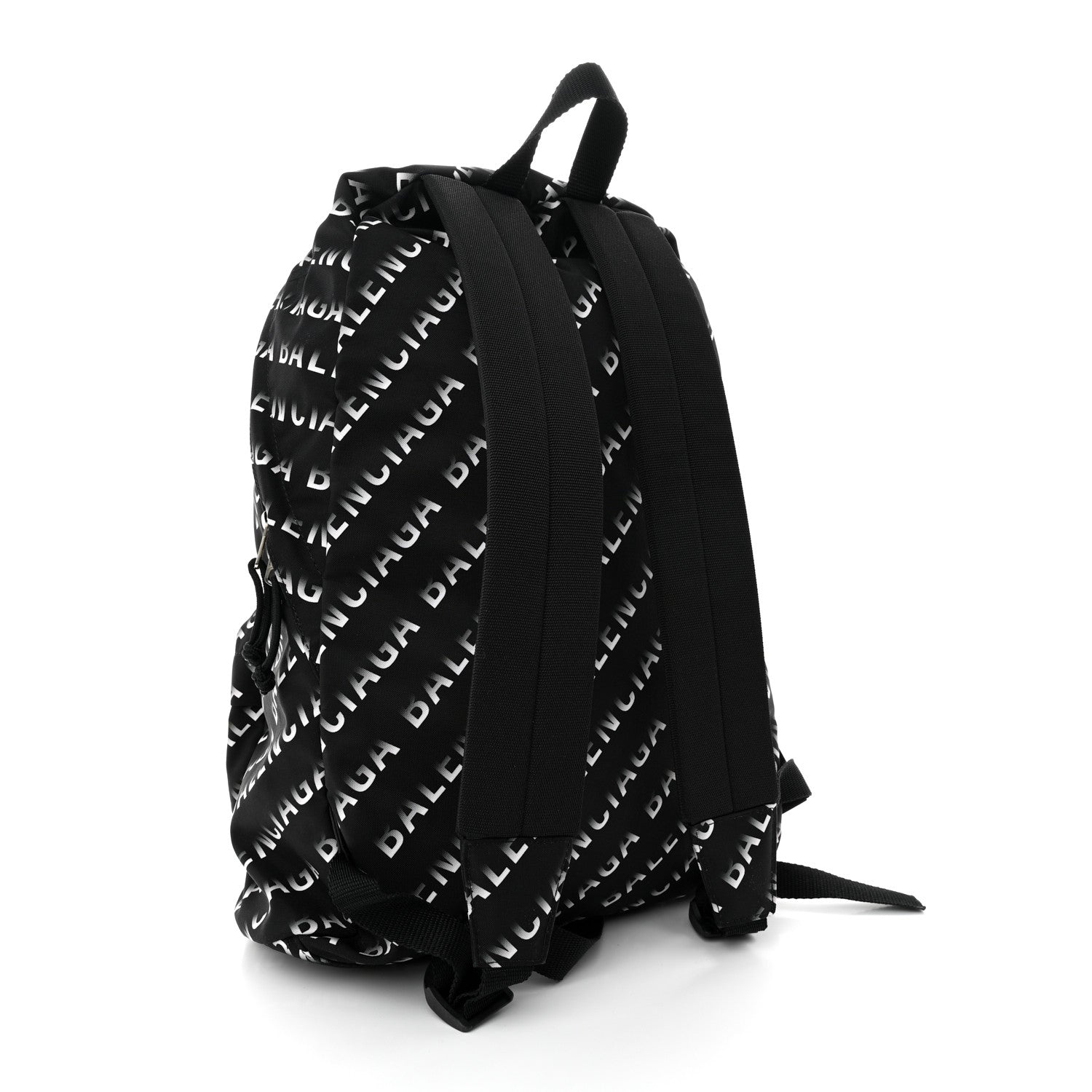 Balenciaga Recycled Sport Nylon Allover Gradient Logo Wheel Backpack Black White 3 of 9