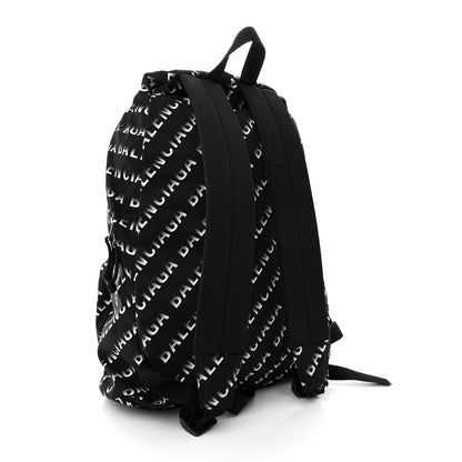 Balenciaga Recycled Sport Nylon Allover Gradient Logo Wheel Backpack Black White 3 of 9