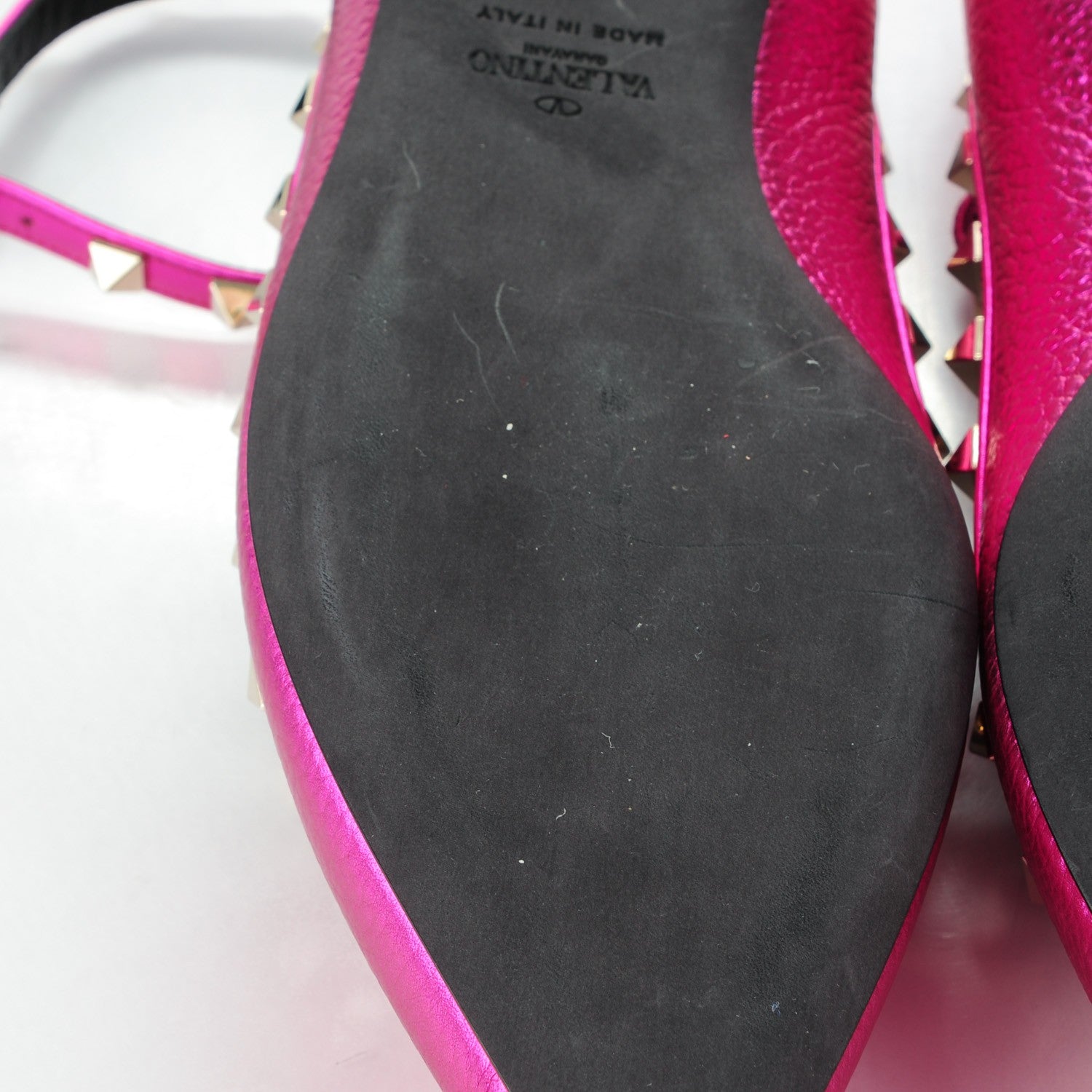 Valentino Garavani Metallic Pebbled Calfskin Rockstud Cage Ballerina Flats 39 Peony 6 of 8