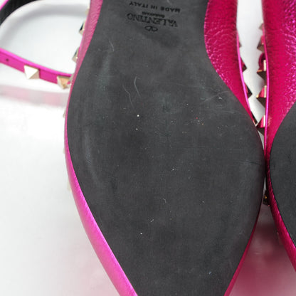 Valentino Garavani Metallic Pebbled Calfskin Rockstud Cage Ballerina Flats 39 Peony 6 of 8