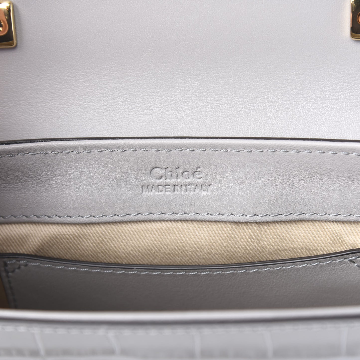 Crocodile Embossed Calfskin Mini C Double Carry Stormy Grey