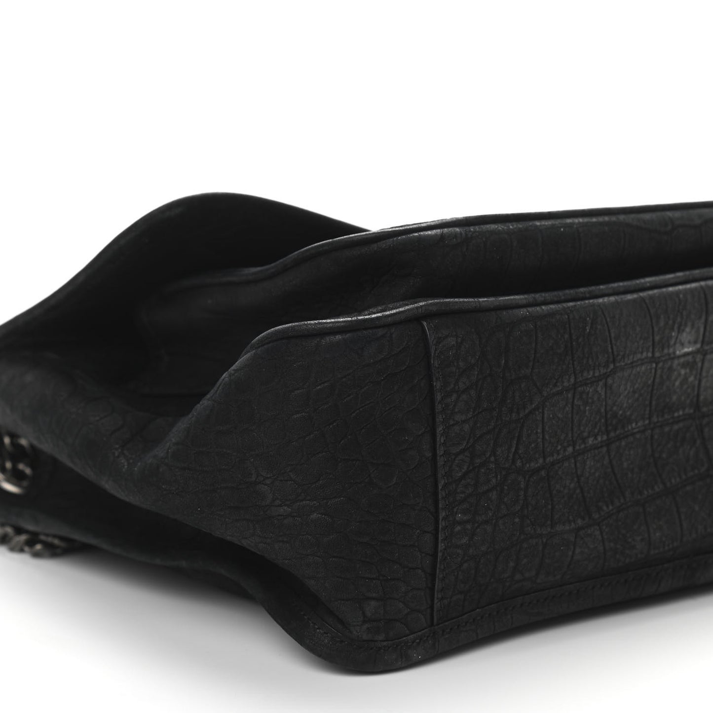 Nubuck Crocodile Embossed Monogram Medium Niki Chain Satchel Black