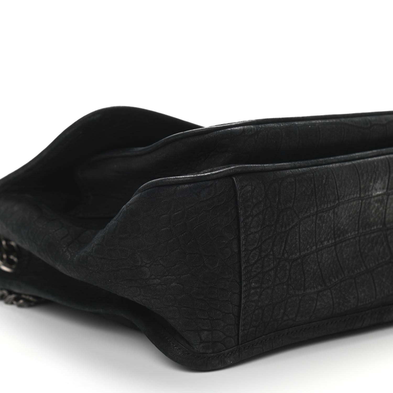 Saint Laurent Nubuck Crocodile Embossed Monogram Medium Niki Chain Satchel Black 5 of 11
