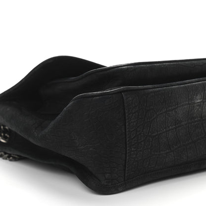 Saint Laurent Nubuck Crocodile Embossed Monogram Medium Niki Chain Satchel Black 5 of 11