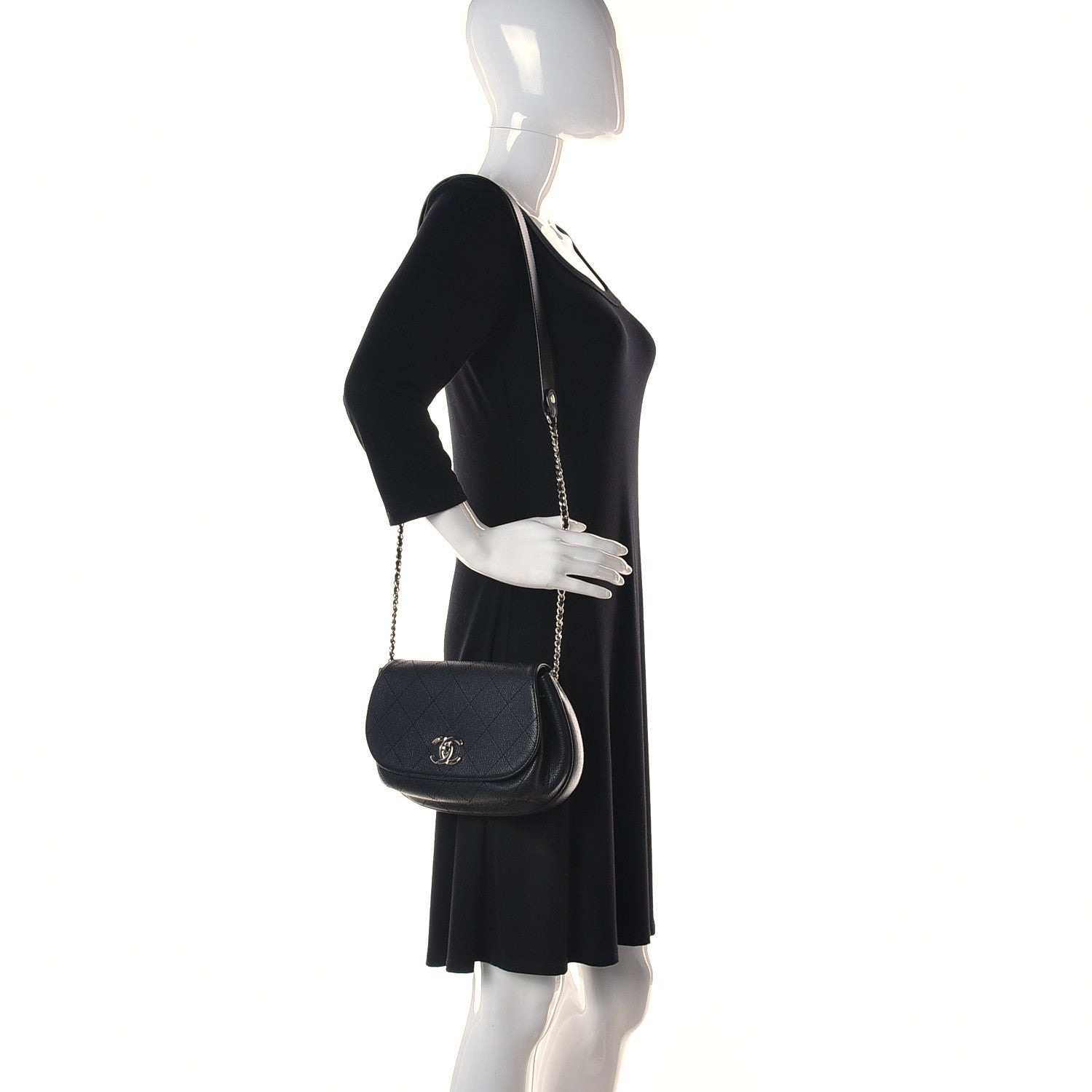 Chanel Grained Calfskin Stitched Messenger Flap Bag Black 2 of 13