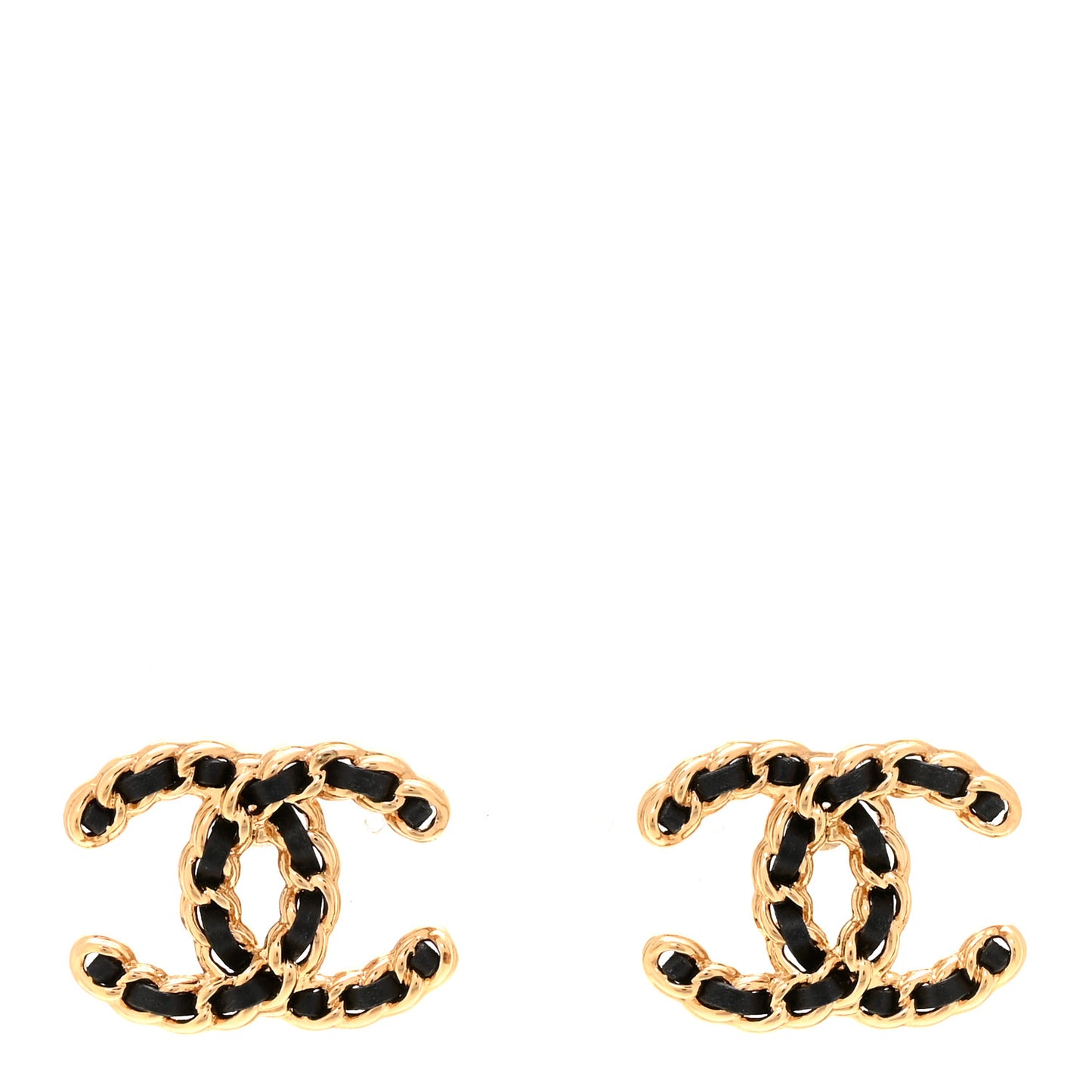 Lambskin CC Chain Earrings Black Gold