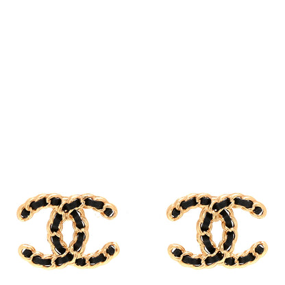 Chanel Lambskin CC Chain Earrings Black Gold 1 of 5