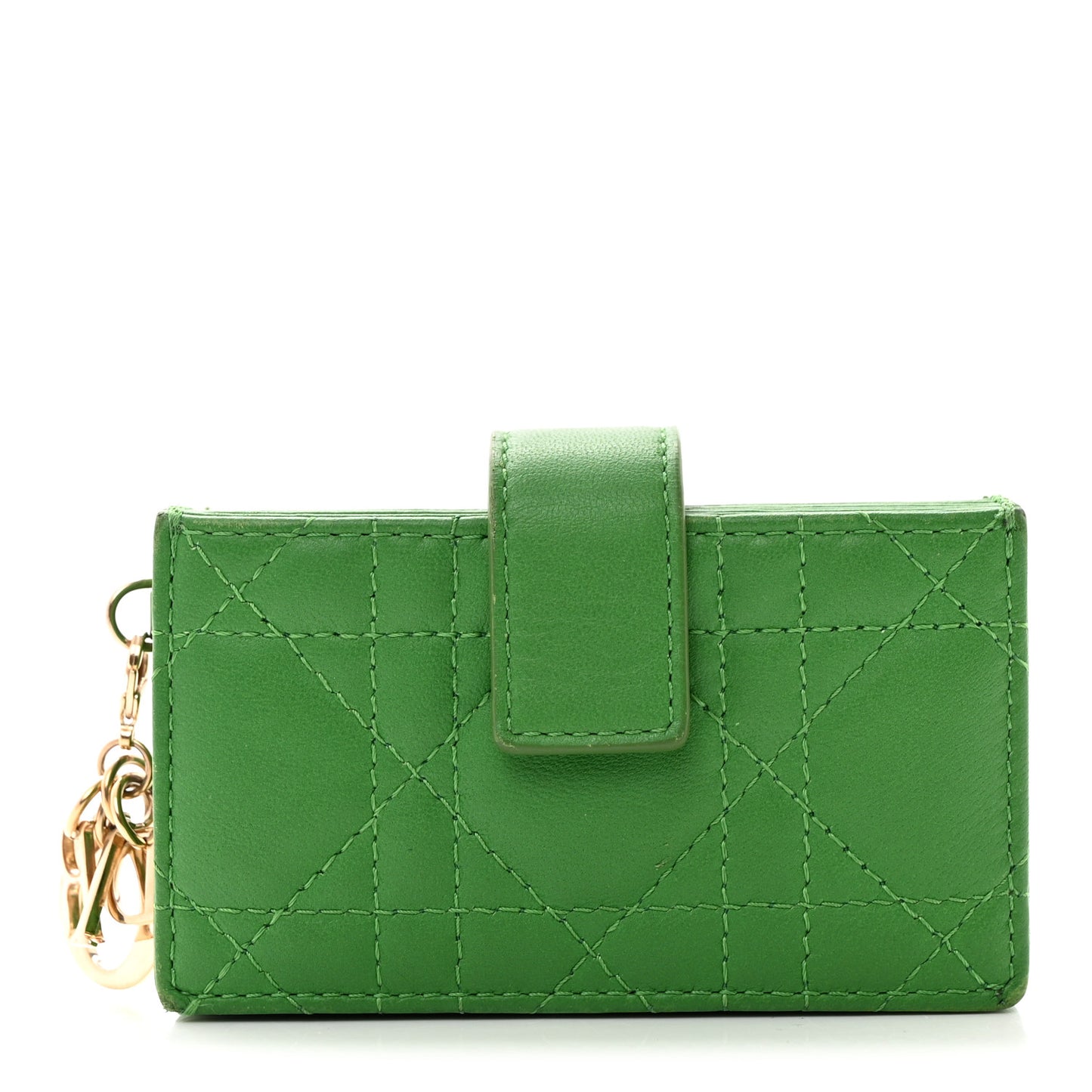 Lambskin Cannage Lady Dior 5-Gusset Card Holder Bright Green