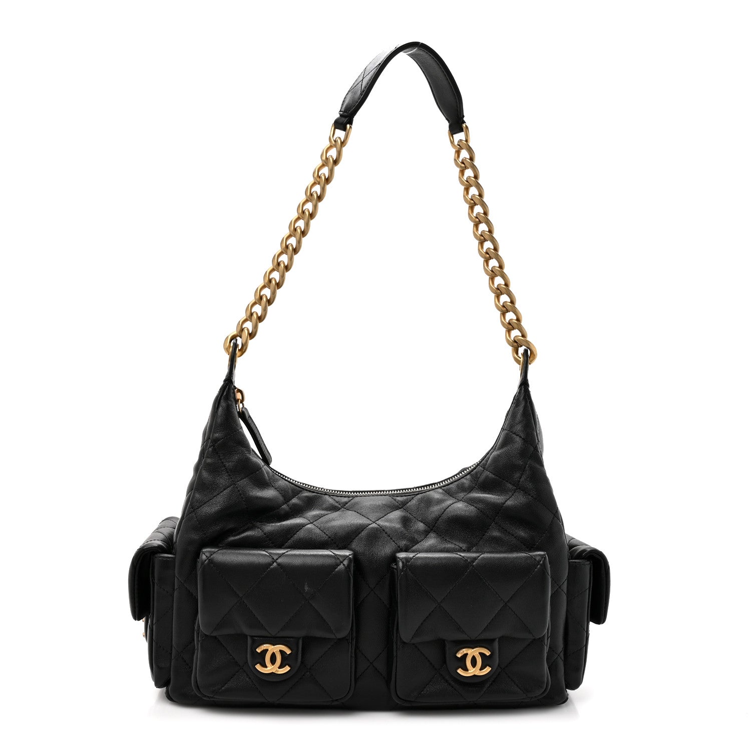 Chanel Shiny Lambskin Quilted Trendy Pockets Hobo Black Black 1 of 10