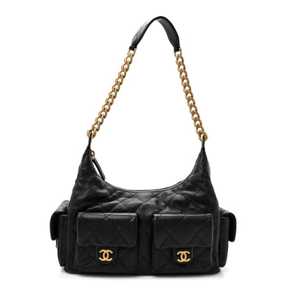 Chanel Shiny Lambskin Quilted Trendy Pockets Hobo Black Black 1 of 10