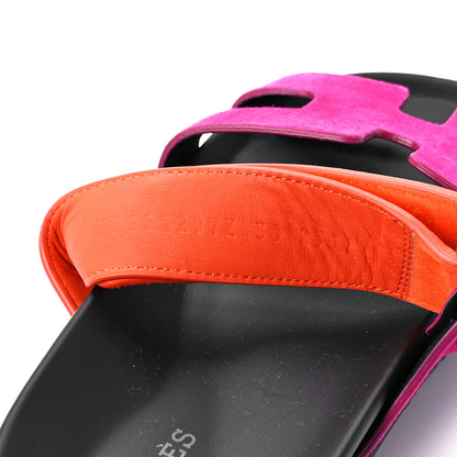 Hermes Suede Goatskin Womens Chypre Sandals 38 Rose Chapas Orange Synthetique 8 of 8