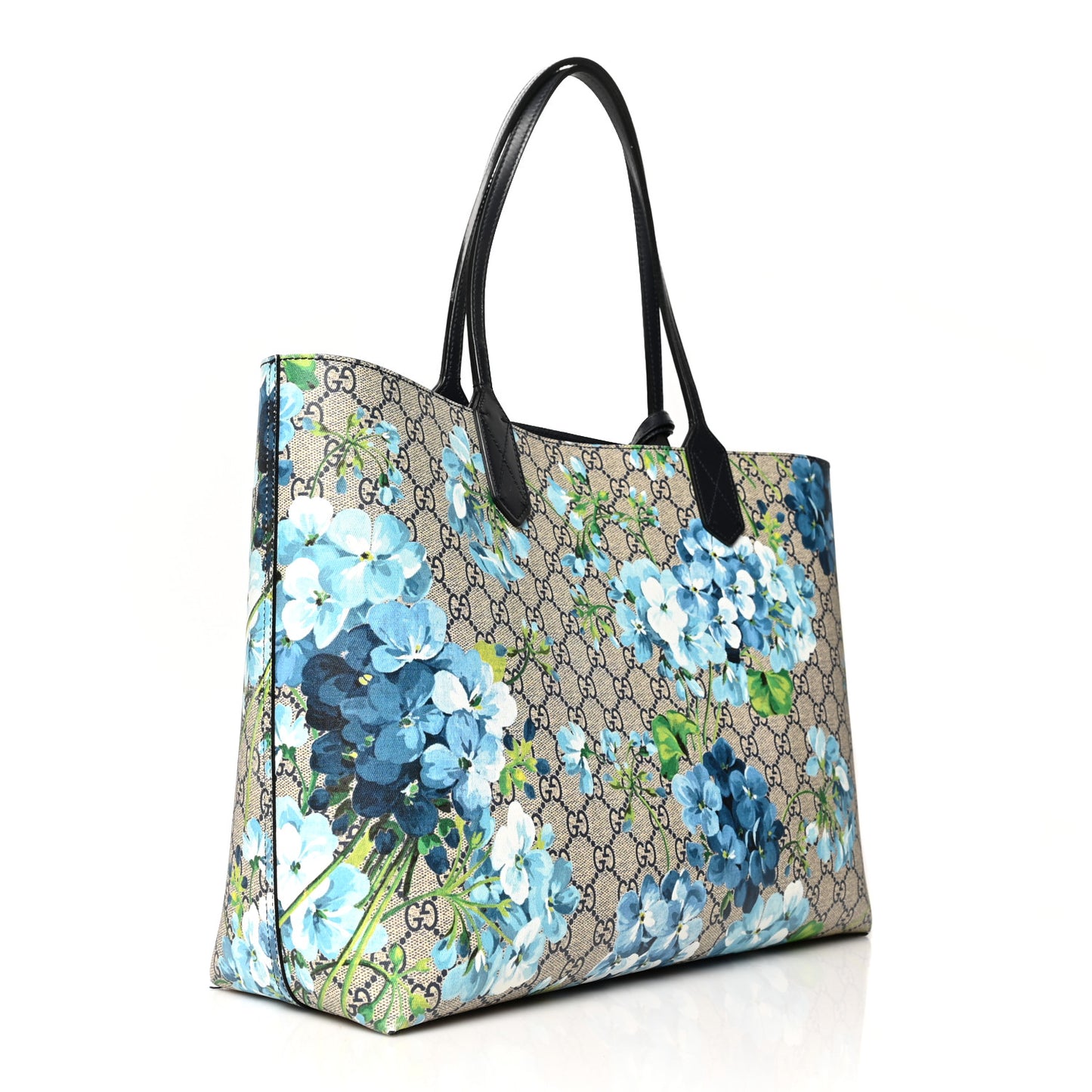 GG Supreme Monogram Blooms Medium Reversible Tote Beige Blue Navy