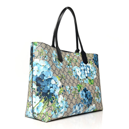 Gucci GG Supreme Monogram Blooms Medium Reversible Tote Beige Blue Navy 3 of 17