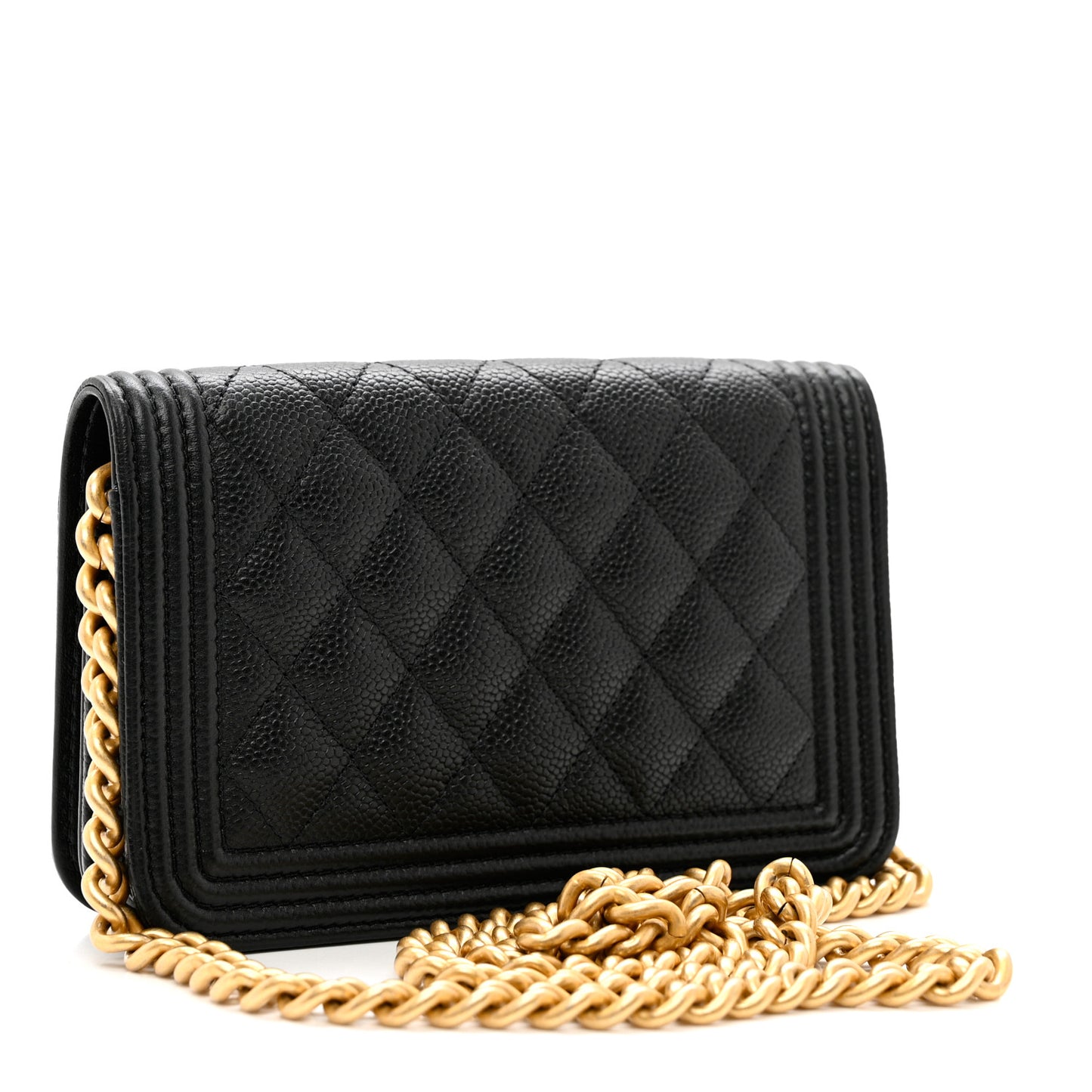 Caviar Quilted Boy Clutch With Chain Black