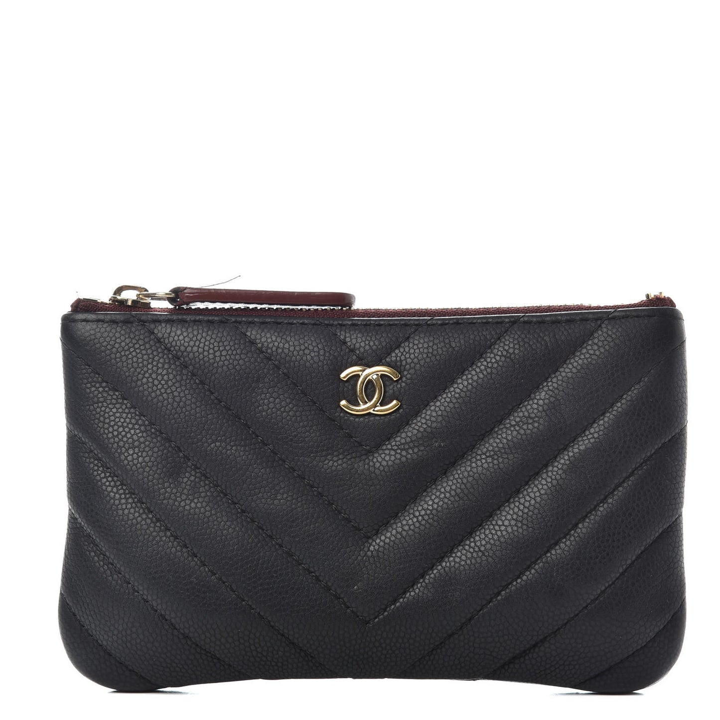 Caviar Chevron Quilted Small Cosmetic Case Black