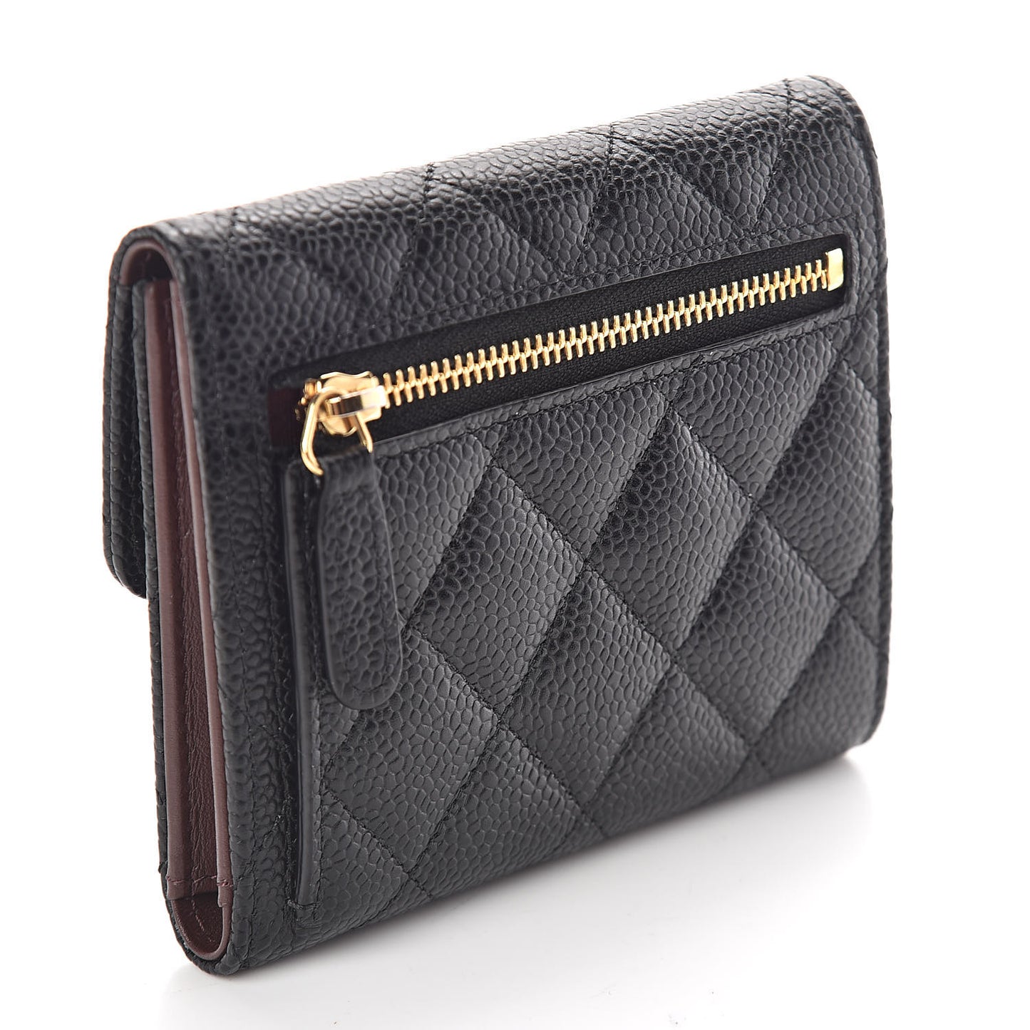 Caviar Quilted Compact Flap Wallet Black