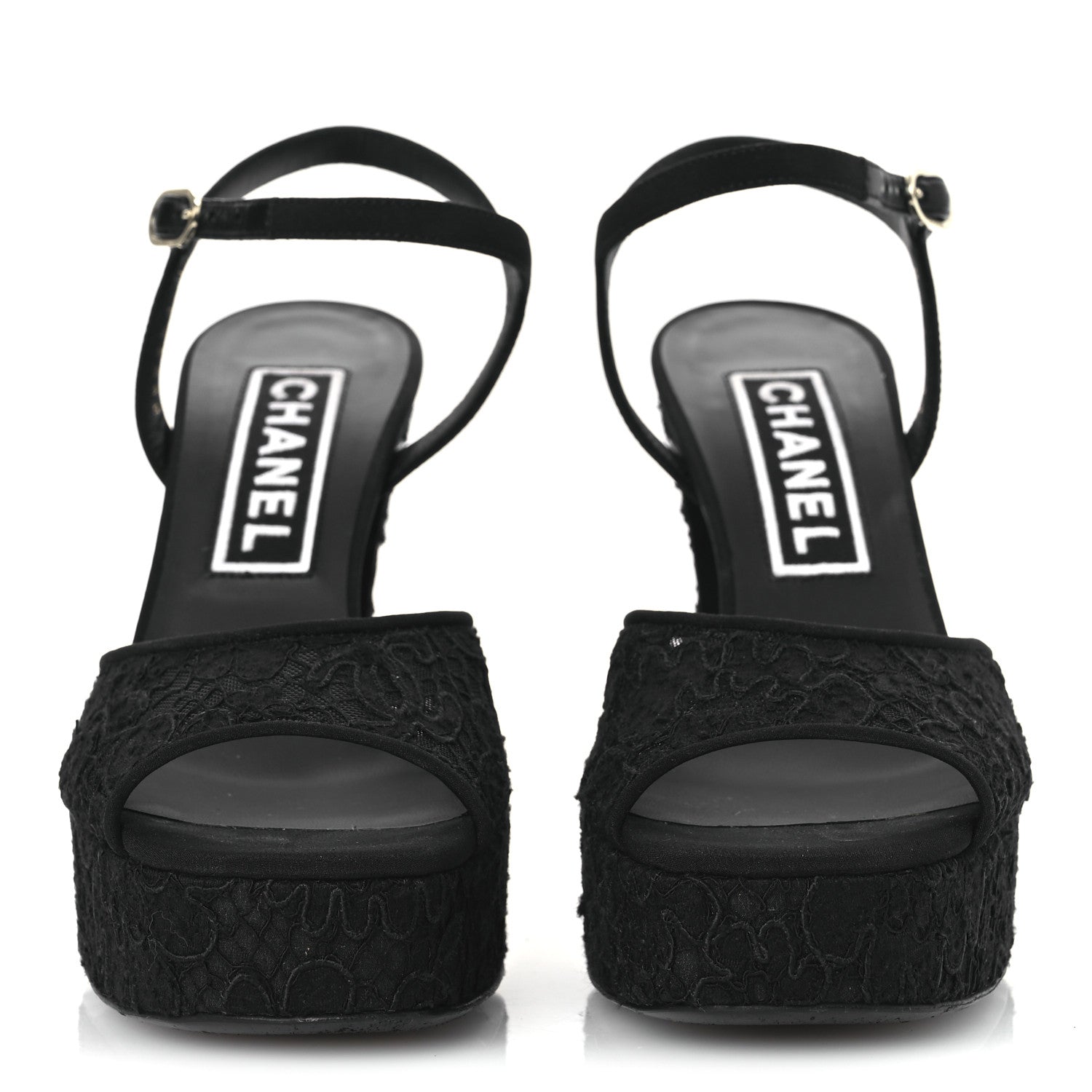 Chanel Cotton Lace CC Platform Sandals 36.5 Black 3 of 13