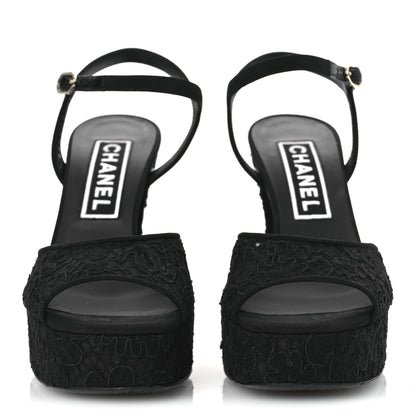 Chanel Cotton Lace CC Platform Sandals 36.5 Black 3 of 13