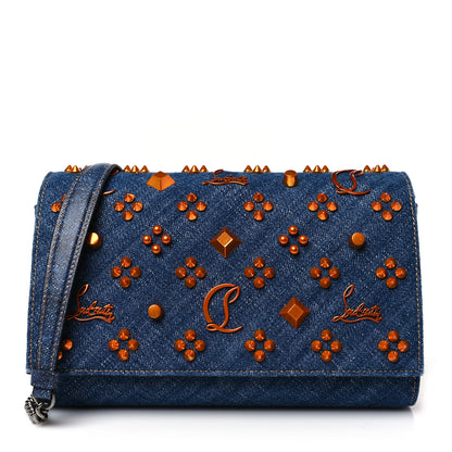 Christian Louboutin Denim Calfskin Patent Spikes Loubinthesky Paloma Clutch Blue 1 of 9