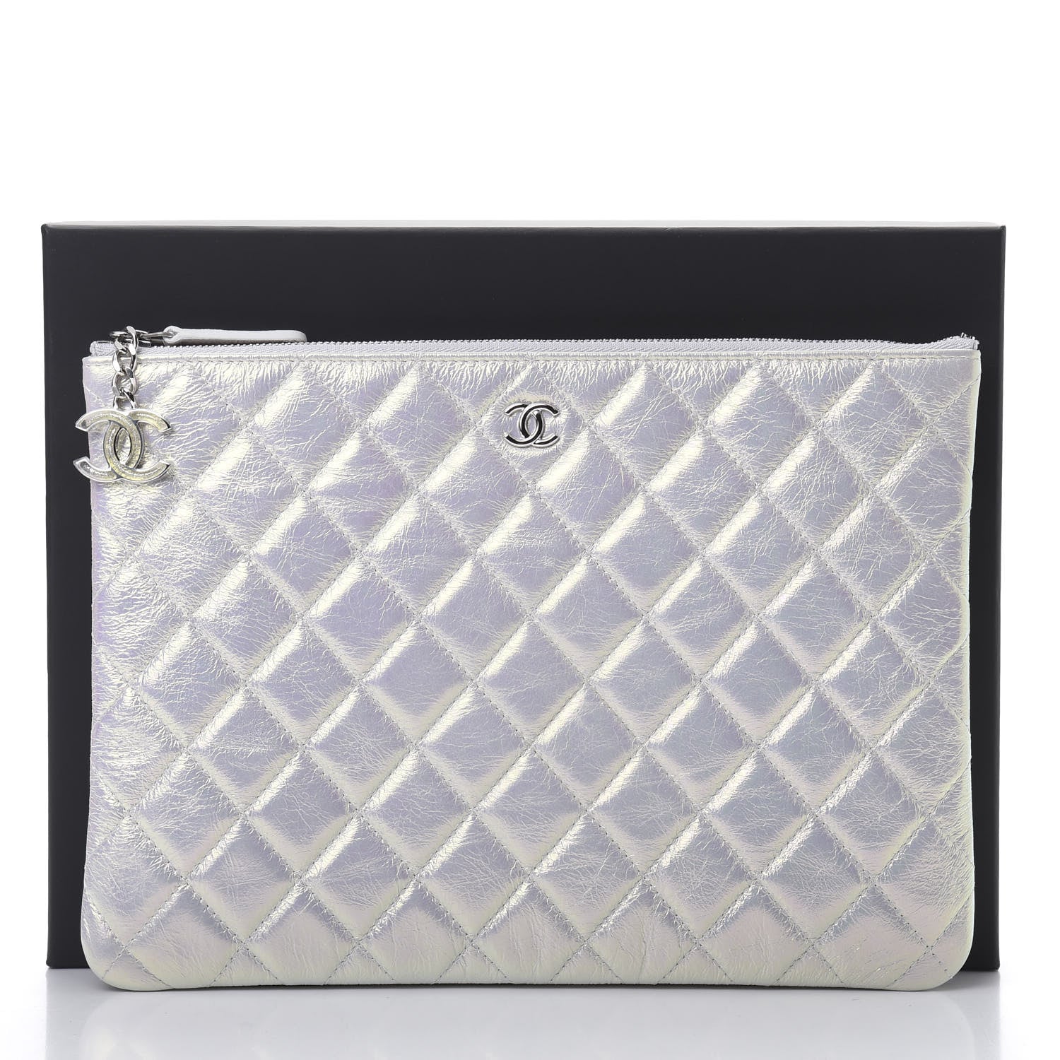 Chanel Iridescent Crumpled Calfskin CC Ripples Medium Cosmetic Case White 8 of 8