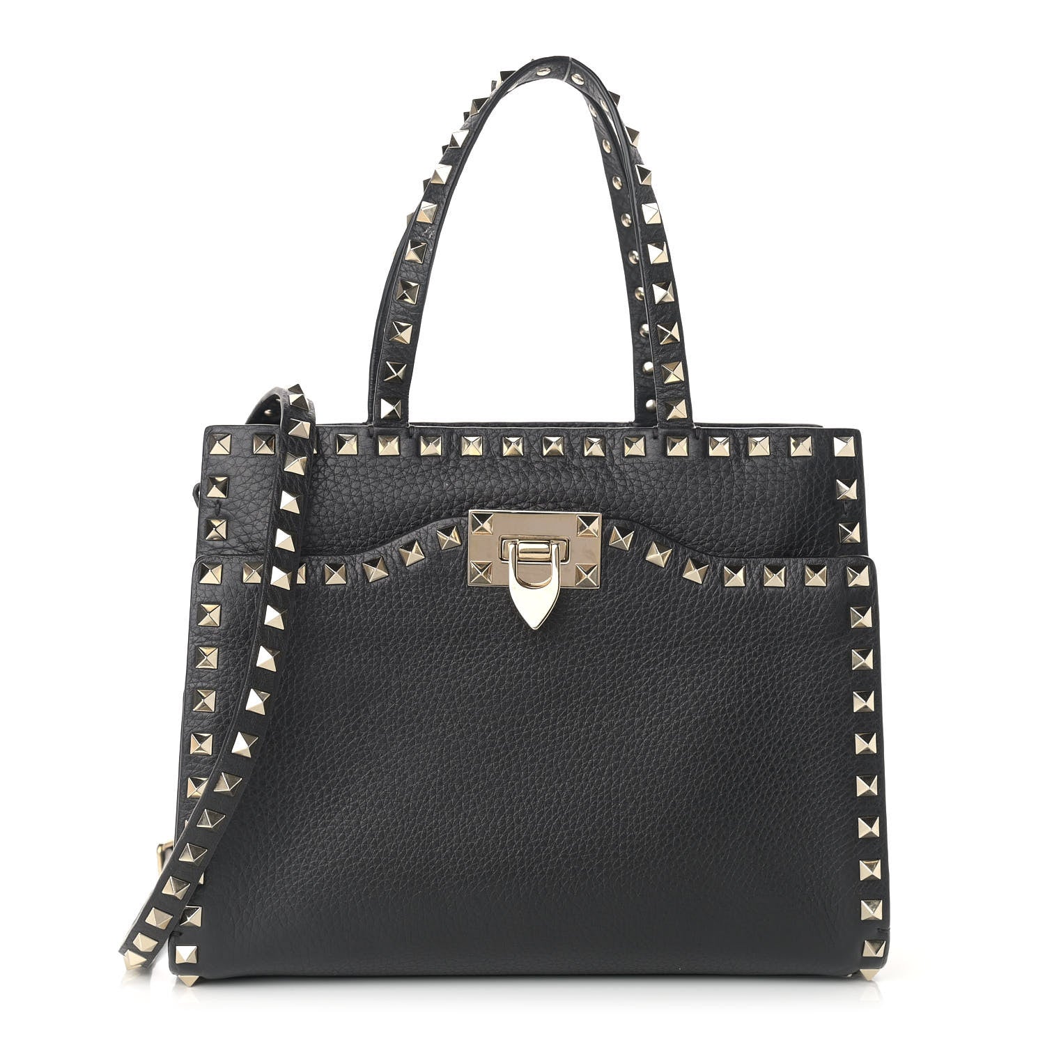 Valentino Garavani Grained Calfskin Rockstud Flip Lock Tote Black 1 of 9