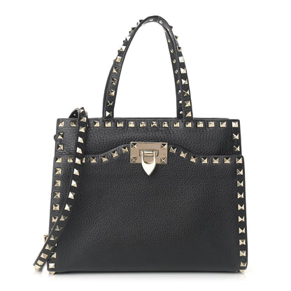 Valentino Garavani Grained Calfskin Rockstud Flip Lock Tote Black 1 of 9