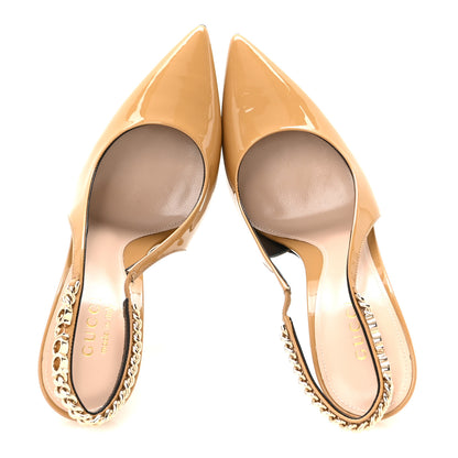 Gucci Vernice Crystal Nappa Charlotte Signoria Slingback Pumps 38.5 Shaker Sand 2 of 9