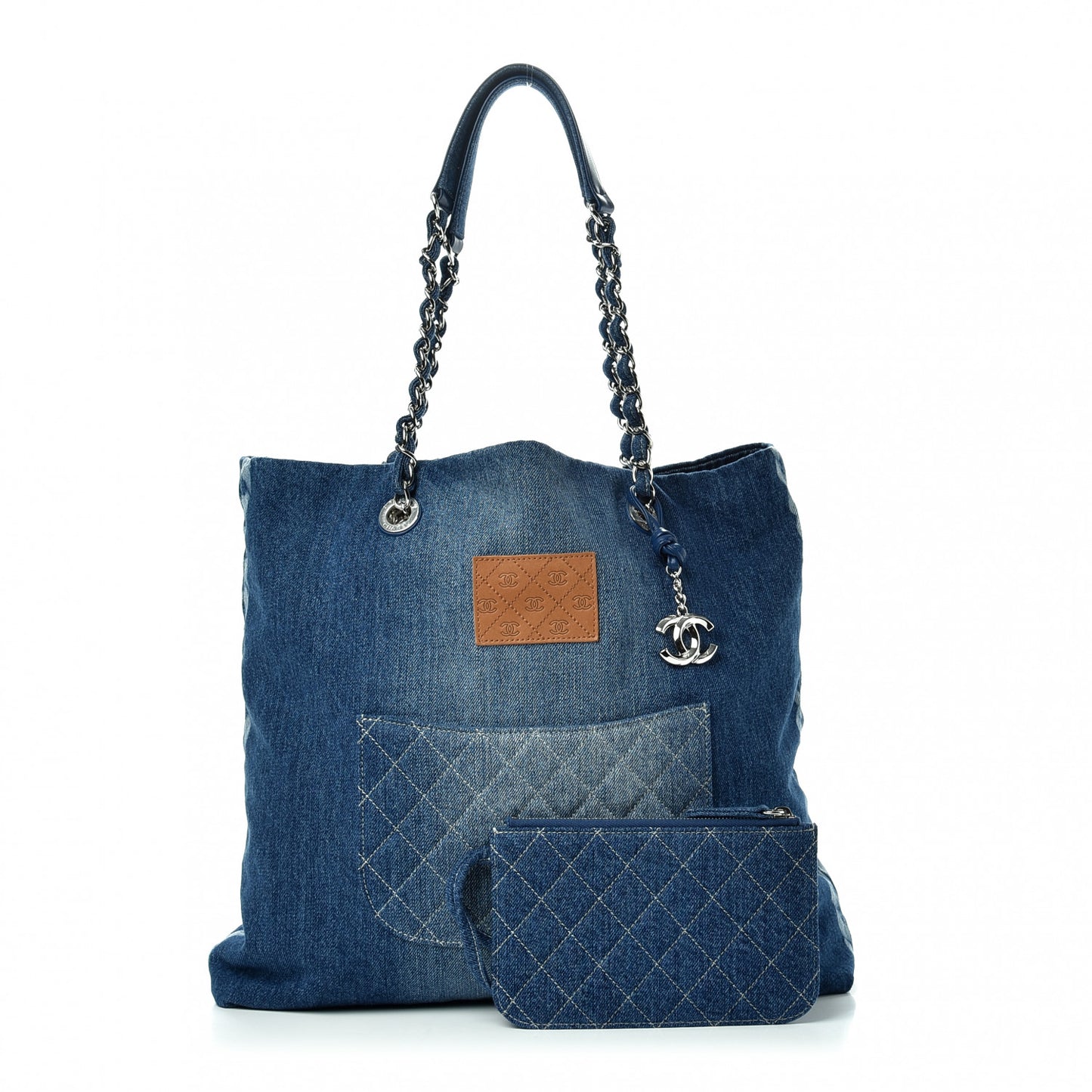 Denim Printed Shopping Bag Blue
