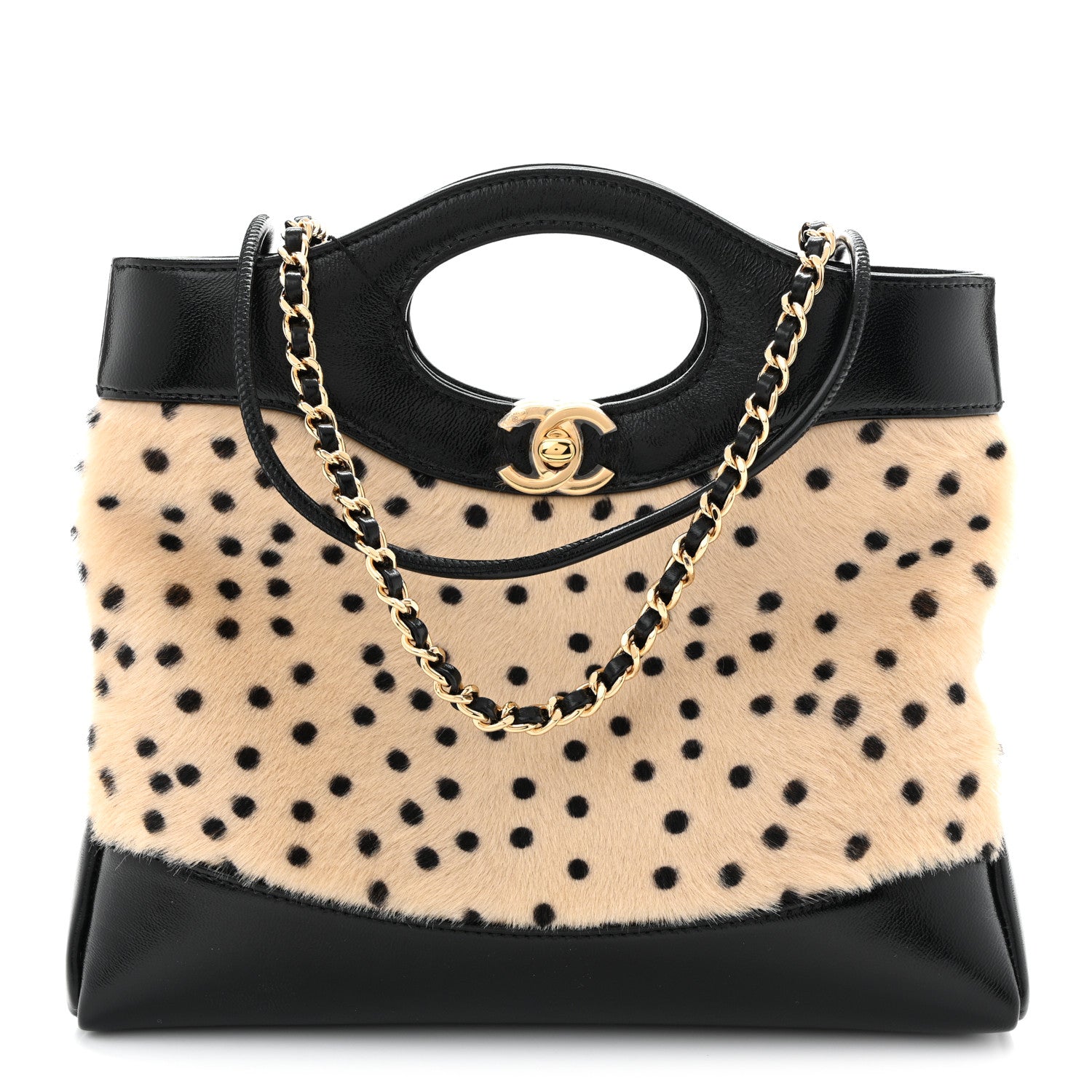 Chanel Shiny Lambskin Pony Hair Cheetah Printed Mini 31 Shopping Bag Light Beige Black 1 of 11