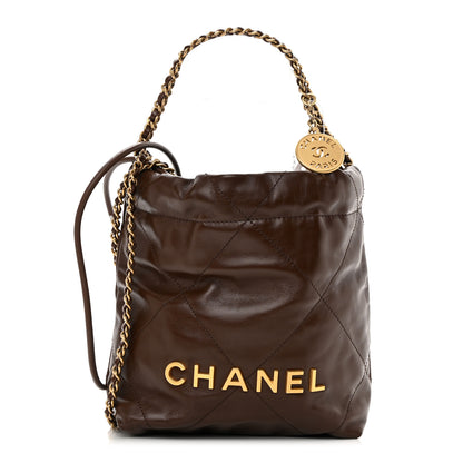 Chanel Shiny Calfskin Quilted Mini Chanel 22 Brown 1 of 11