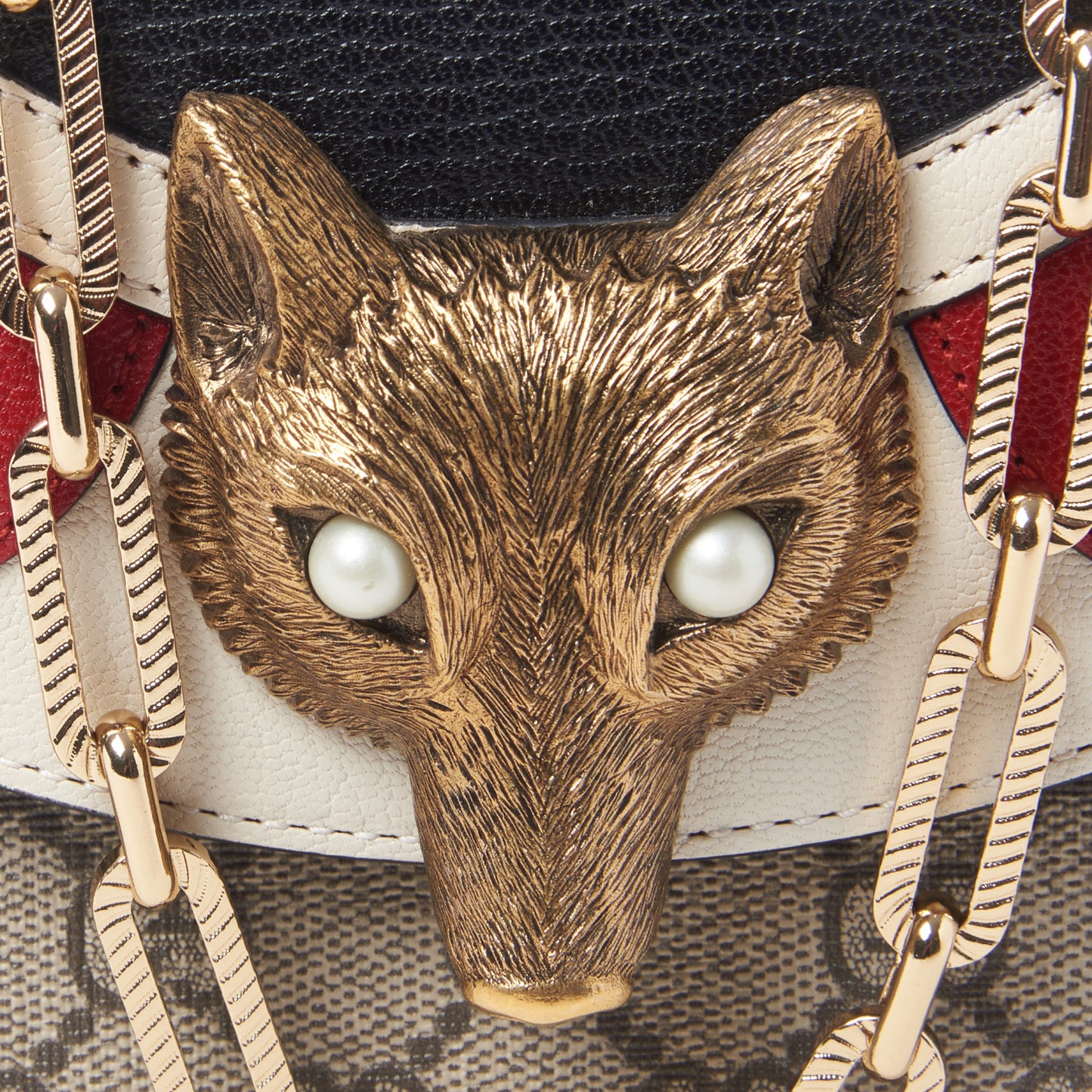 GG Supreme Monogram Goatskin Pearl Mini Fox Broche Bamboo Top Handle Bag Beige Ebony Black Hibiscus Red Mystic White