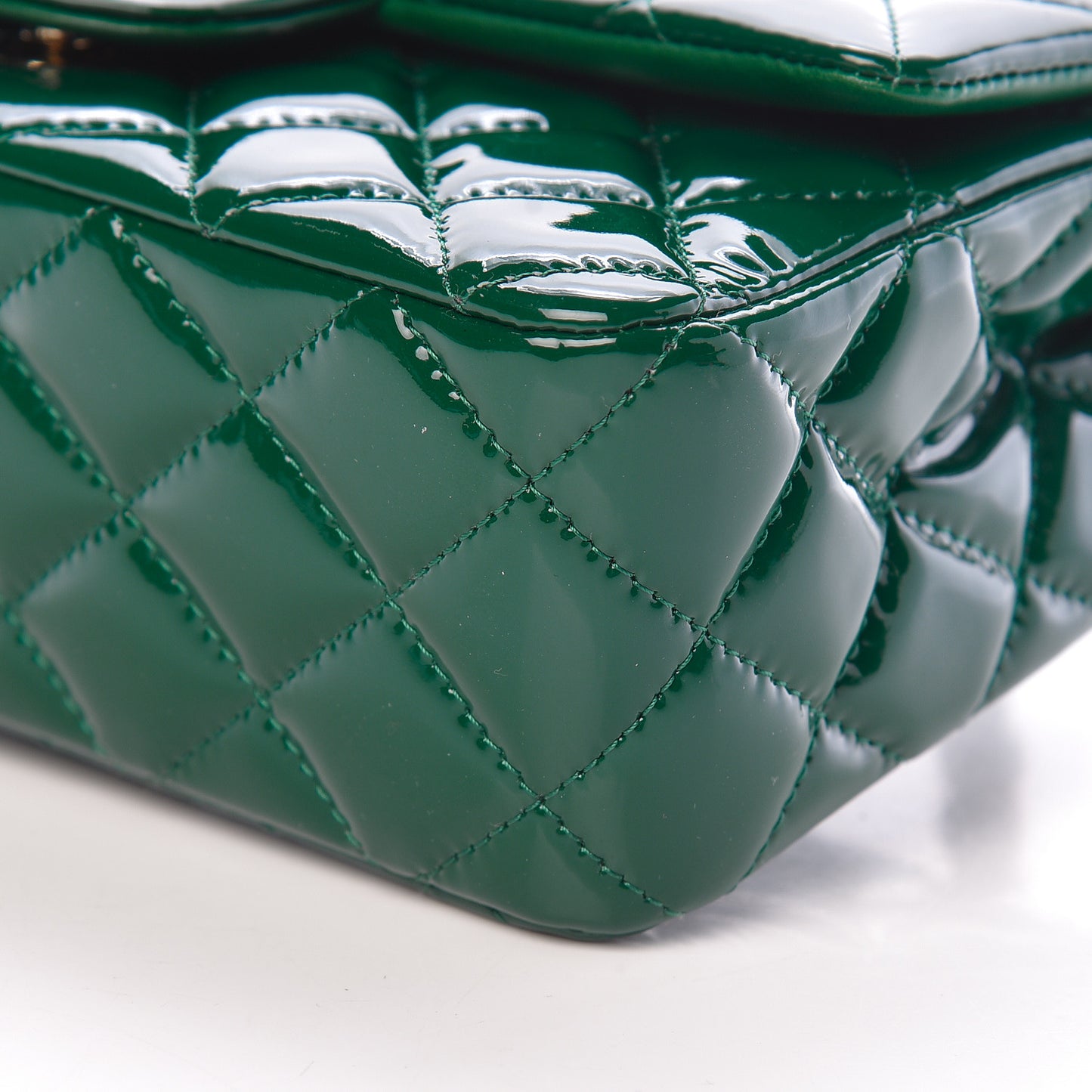 Patent Calfskin Quilted Mini Rectangular Flap Dark Green
