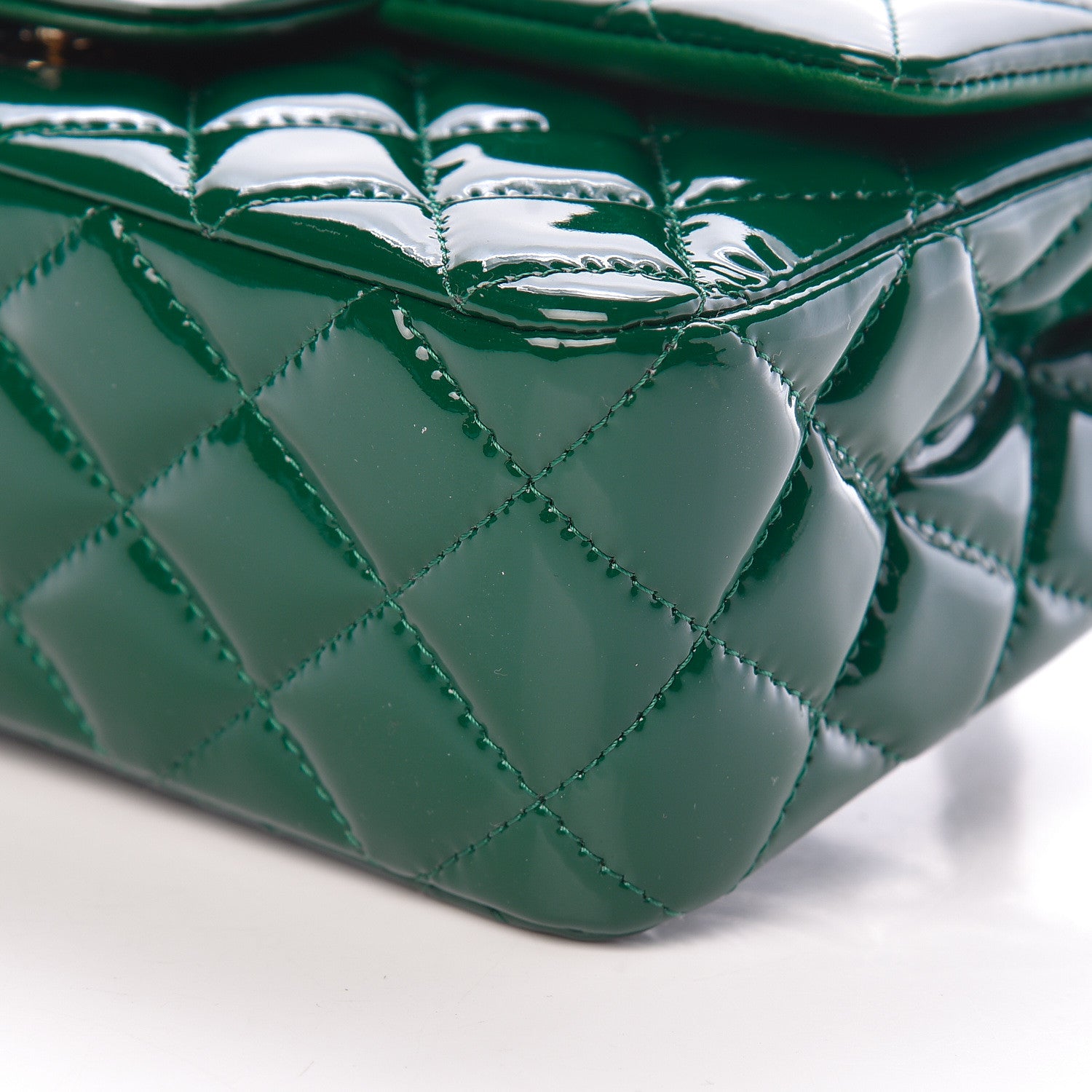 Chanel Patent Calfskin Quilted Mini Rectangular Flap Dark Green 10 of 11