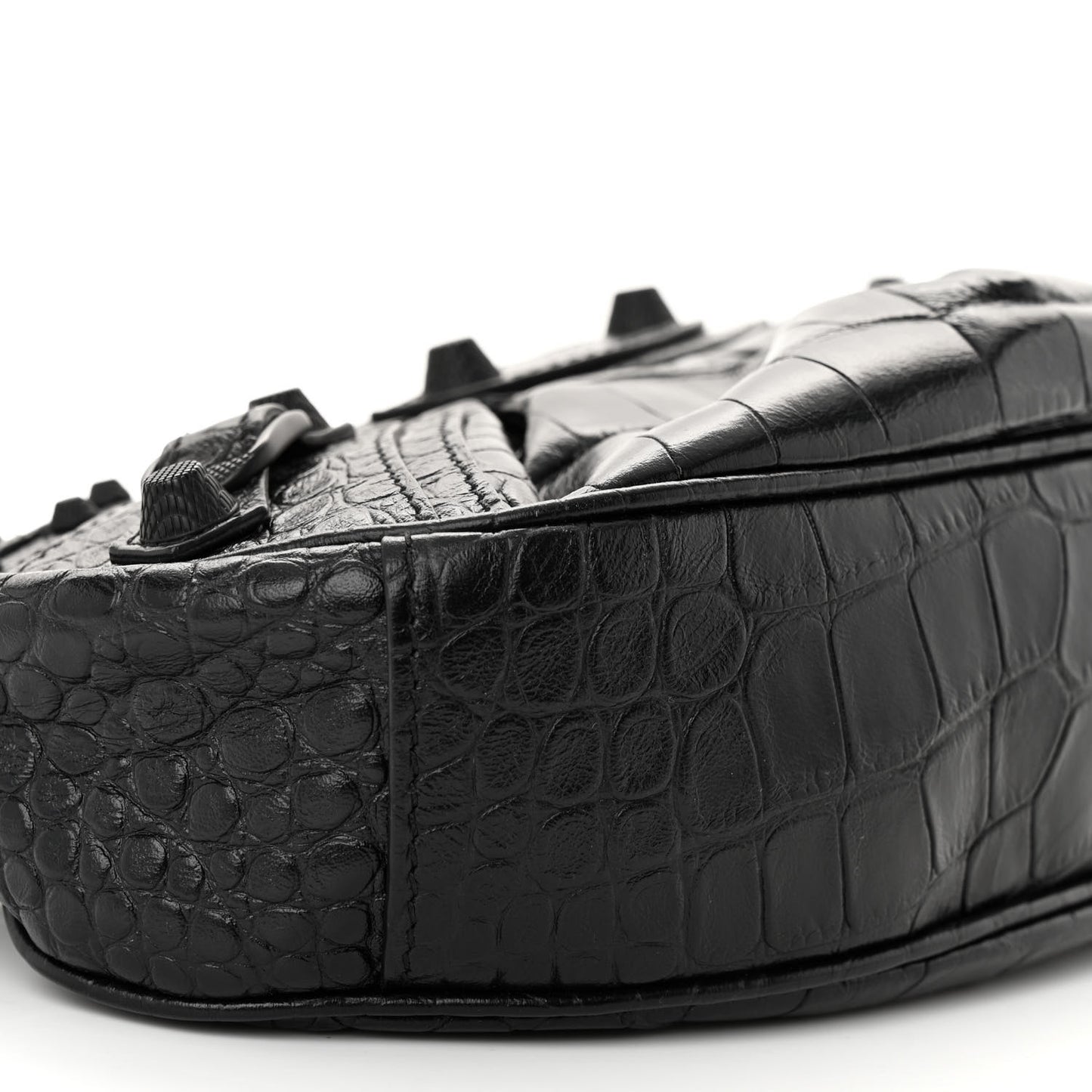 Extra Supple Calfskin Crocodile Embossed Monochrome Le Cagole Shoulder Bag XS Black