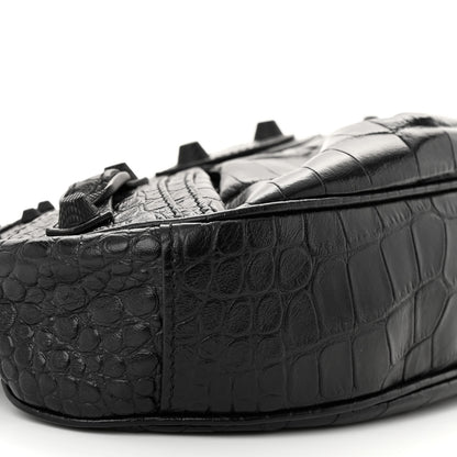 Balenciaga Extra Supple Calfskin Crocodile Embossed Monochrome Le Cagole Shoulder Bag XS Black 9 of 10