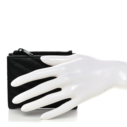 Saint Laurent Grain De Poudre Matelasse Chevron Monogram Zipped Two-Part Wallet Black 2 of 9