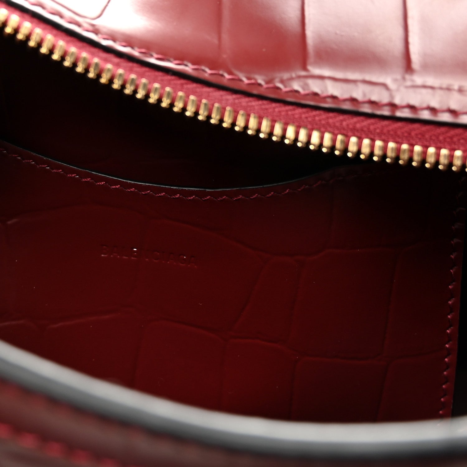 Balenciaga Semi Shiny Calfskin Crocodile Embossed Neo Classic Gold Hardware Mini City Dark Red 6 of 9