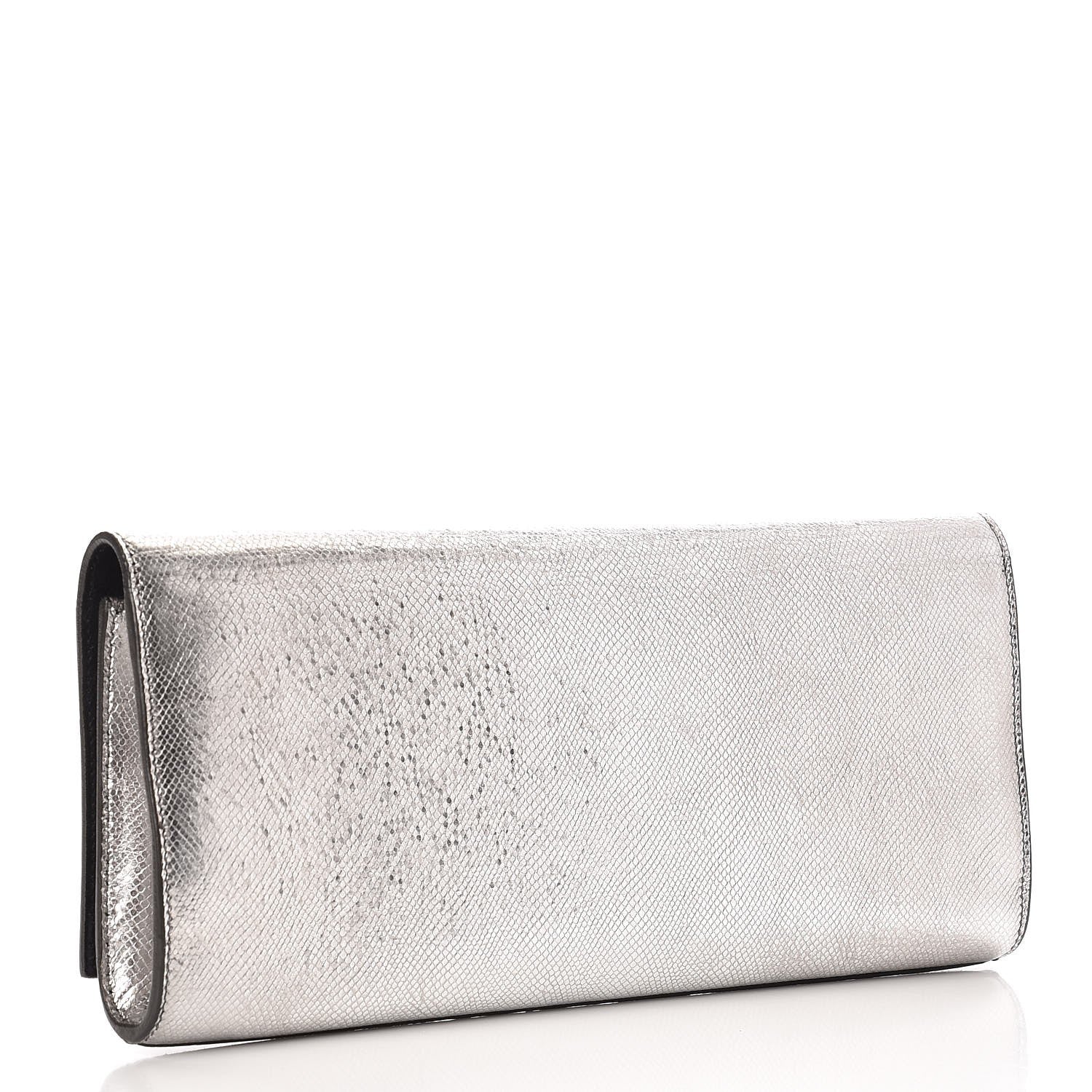 Saint Laurent Metallic Calfskin Lizard Printed Lutetia Flap Clutch Silver 3 of 8