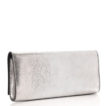 Saint Laurent Metallic Calfskin Lizard Printed Lutetia Flap Clutch Silver 3 of 8