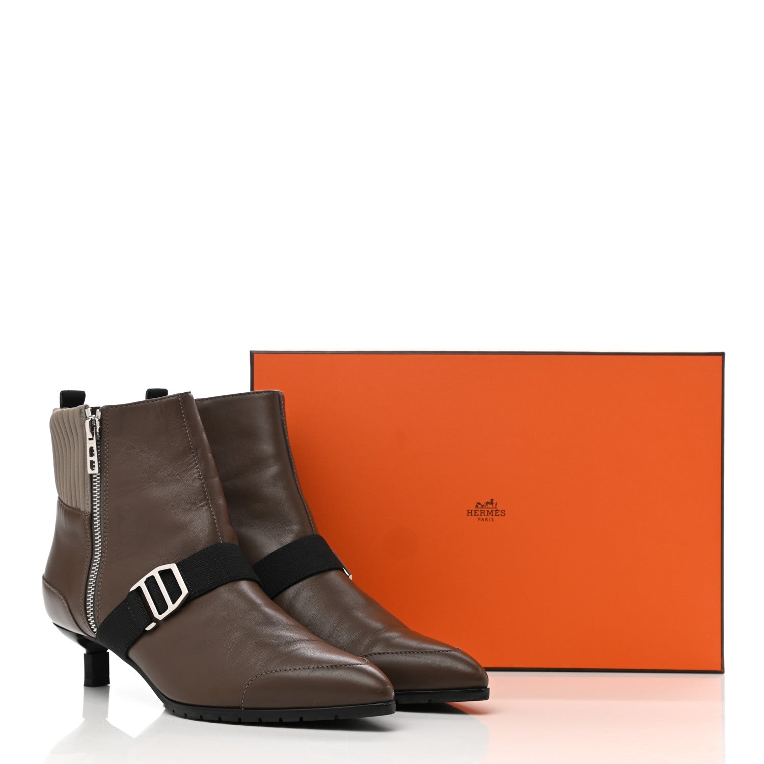 Hermes Nappa Calfskin Technical Canvas Shocky Ankle Boots 38.5 Gris Galet 11 of 11