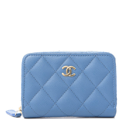 Chanel Caviar Quilted Zip Coin Purse Blue 1 of 11