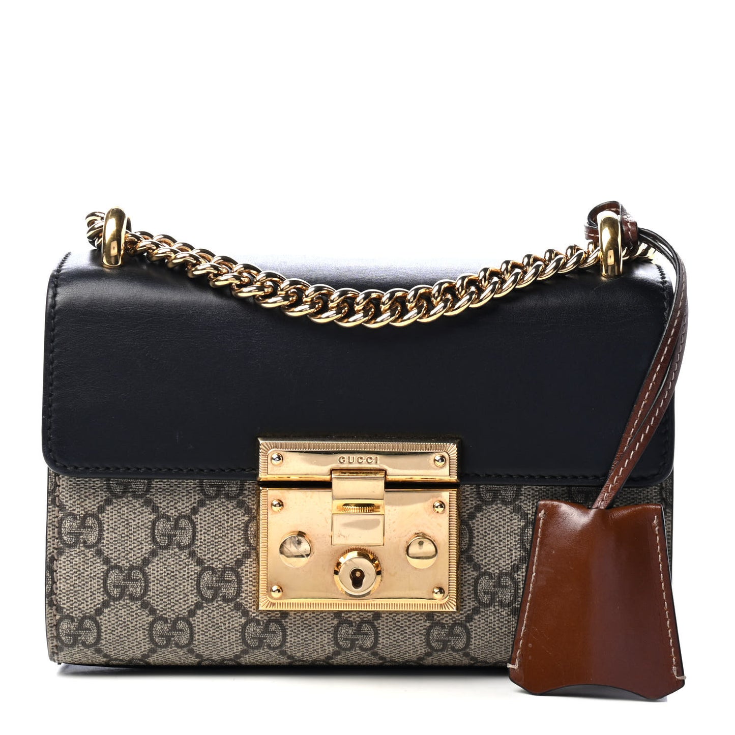 GG Supreme Monogram Calfskin Small Padlock Shoulder Bag Beige Black Cuir